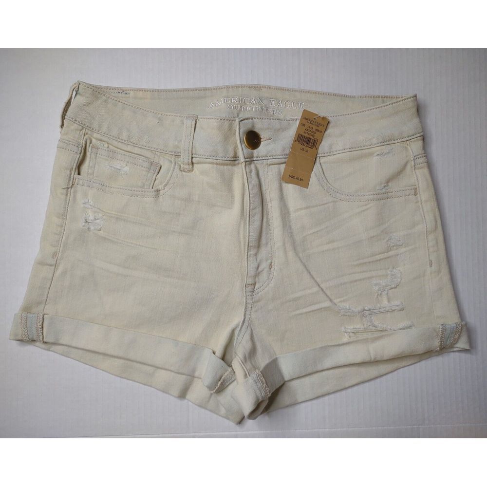 American Eagle Hi Rise Shortie Super Stretch Shorts Women's 10 Cream White Denim